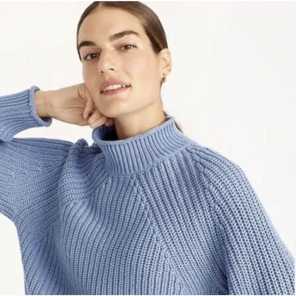 J.Crew Women's XXS Relaxed Marled Rollneck Cotton Sweater Blue 100% cotton